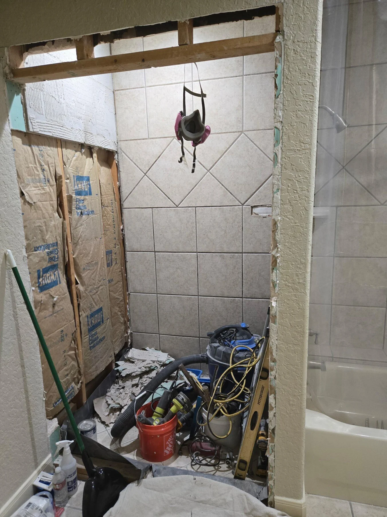 Shower area opened up during the conversion project
