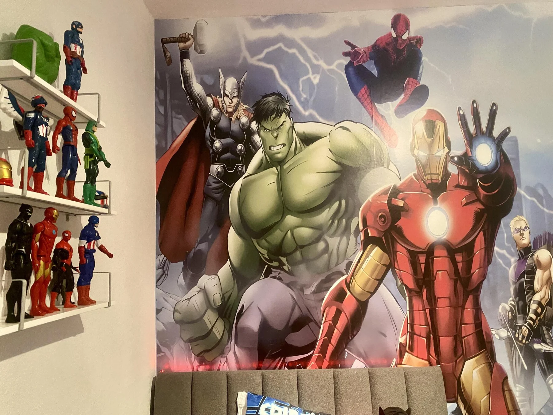 Second angle of the superhero wallpaper installation